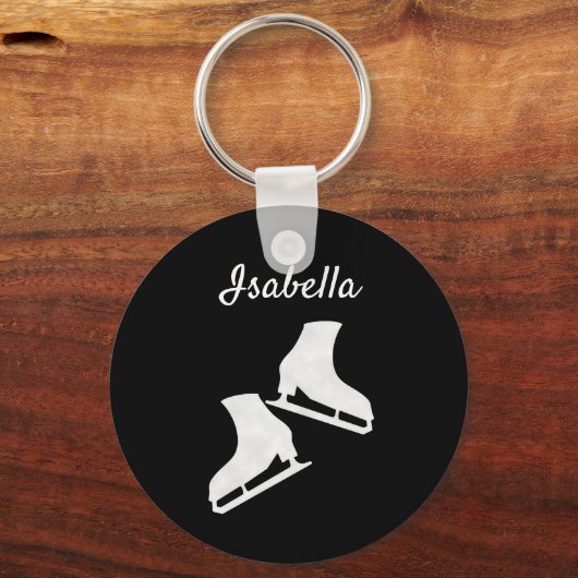 アイススケートで滑るキーチェーンアイスは黒に白を滑る キーホルダー (正面)