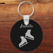 アイススケートで滑るキーチェーンアイススケート銀グリッター キーホルダー (正面)