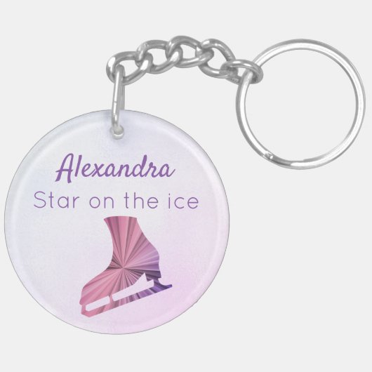 アイススケートで滑るキーチェーンスター姿スケーターパープル キーホルダー (裏面右)