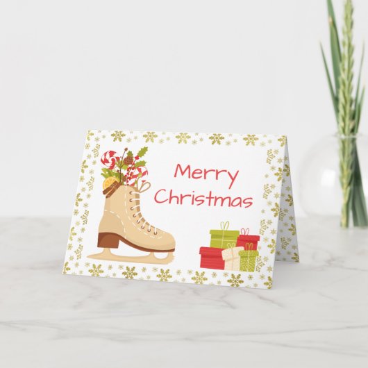 アイススケートで滑るクリスマスカード-スケ伝統的ート シーズンカード (正面)