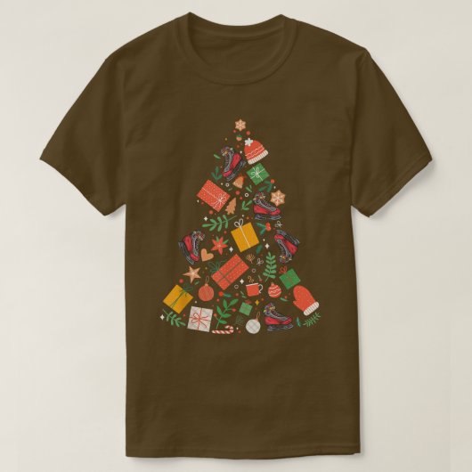 アイススケートで滑るクリスマスツリークリスマスズスケーターおもしろいウィント Tシャツ (デザイン正面)