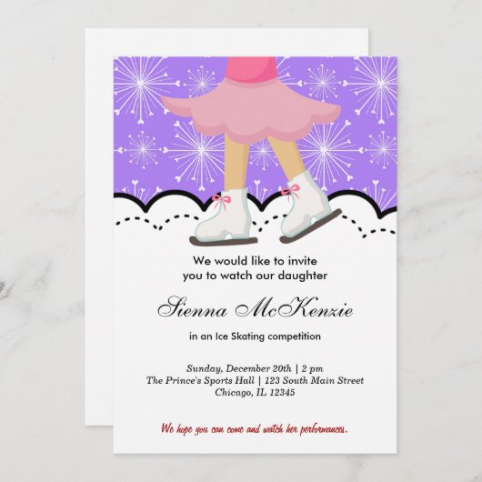 アイススケートで滑るコンペティション（紫） 招待状 (正面/裏面)