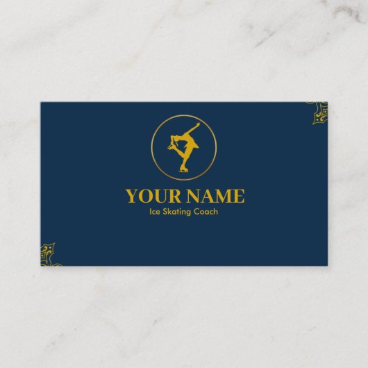 アイススケートで滑るコーチ金ゴールド&ブルーネイビー 名刺 (正面)