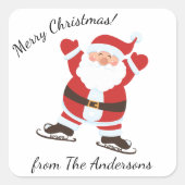 アイススケートで滑るサンタクロースカスタム スクエアシール (正面)