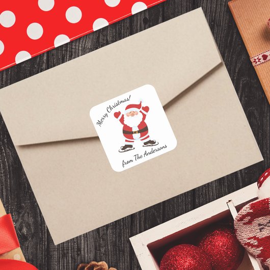 アイススケートで滑るサンタクロースカスタム スクエアシール