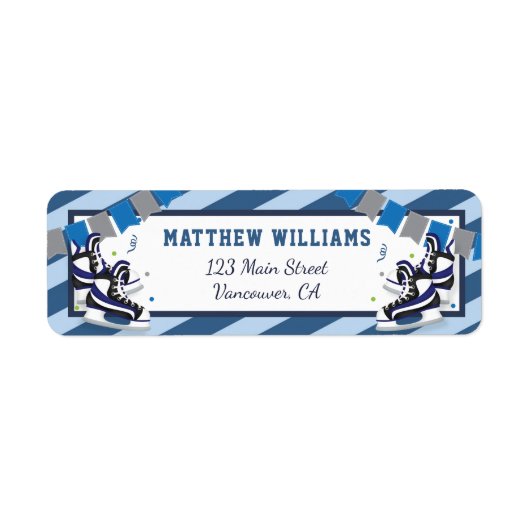 アイススケートで滑るシューズブルーストライプ誕生日スクール ラベル (正面)