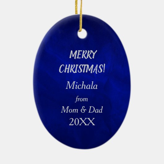 アイススケートで滑るシルバースノーフレークキープサケ セラミックオーナメント (裏面)