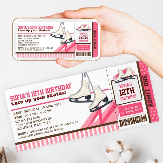 アイススケートで滑るスカイリンクチケットパス誕生日 招待状