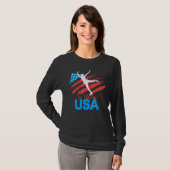 アイススケートで滑るダンスサポートチーム米国国旗 Tシャツ (正面フル)
