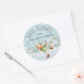 アイススケートで滑るディアハッピーホリデイズ ラウンドシール (封筒)