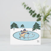 アイススケートで滑るドッグ葉書 シーズンポストカード (スタンド正面)