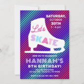 アイススケートで滑るネオングローガールズバースデーパーティー 招待状 (正面)