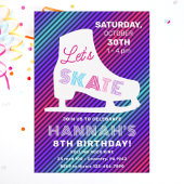 アイススケートで滑るネオングローガールズバースデーパーティー 招待状