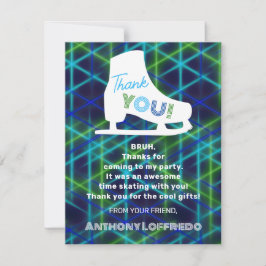 アイススケートで滑るネオングローボーイズ誕生日パーティー サンキューカード