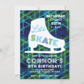 アイススケートで滑るネオングローボーイズ誕生日パーティー 招待状 (正面)