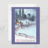 アイススケートで滑るバイムーンライトヴィンテージクリスマス シーズンポストカード (正面/裏面)