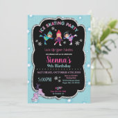 アイススケートで滑るバースデーパーティーガールズスノーフレーク 招待状 (スタンド正面)