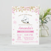 アイススケートで滑るバースデーパーティーピンクスケート招待状 招待状 (スタンド正面)