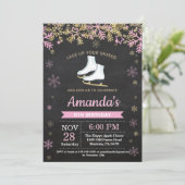 アイススケートで滑るバースデーパーティーピンクスケート招待状 招待状 (スタンド正面)