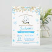 アイススケートで滑るバースデーパーティーブルースケート招待状 招待状 (スタンド正面)