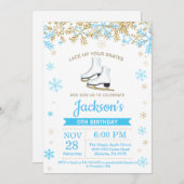 アイススケートで滑るバースデーパーティーブルースケート招待状 招待状 (正面/裏面)