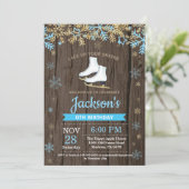 アイススケートで滑るバースデーパーティーブルースケート招待状 招待状 (スタンド正面)