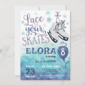 アイススケートで滑るバースデーパーティーボーイガール 招待状 (正面)