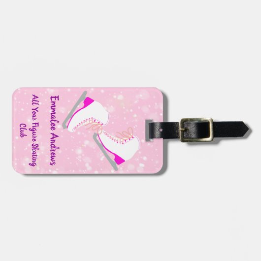 アイススケートで滑るパーソナライズされたピンクスケートで滑るクラブ/アドレス ラゲッジタグ (正面横)