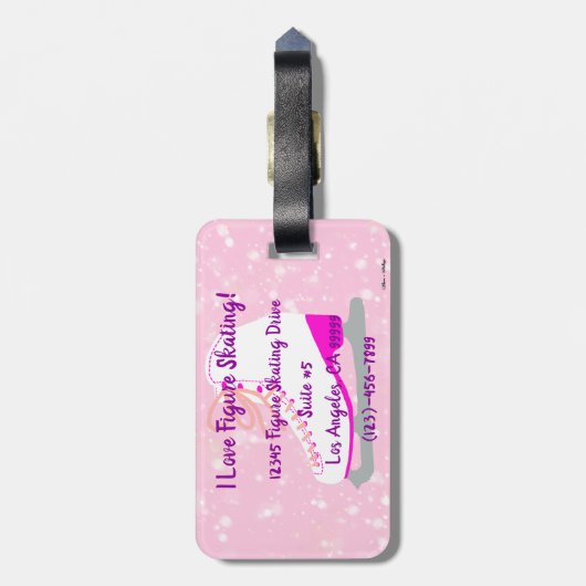 アイススケートで滑るパーソナライズされたピンクスケートで滑るクラブ/アドレス ラゲッジタグ (裏面縦)