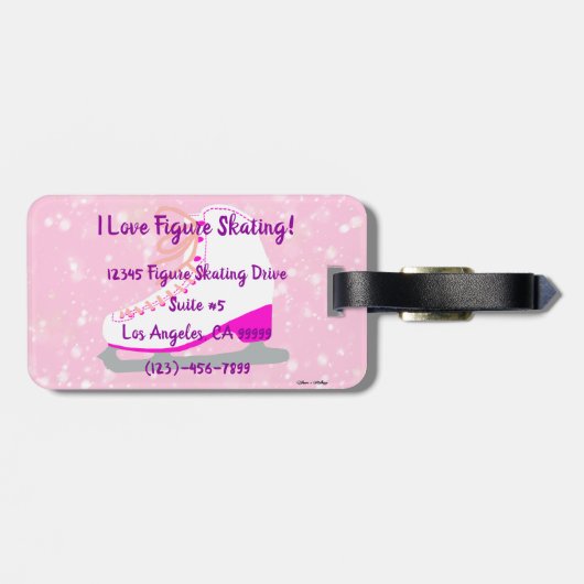 アイススケートで滑るパーソナライズされたピンクスケートで滑るクラブ/アドレス ラゲッジタグ (裏面横)