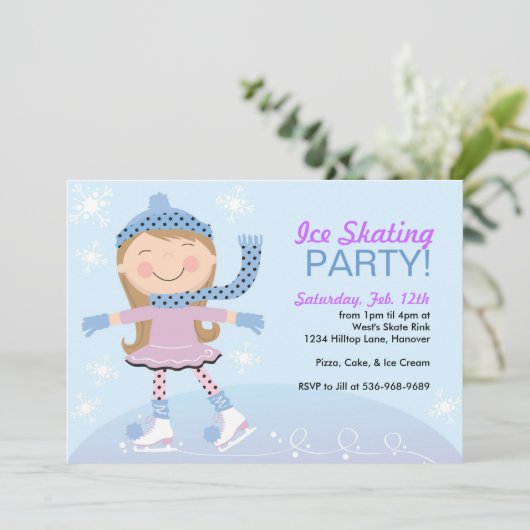アイススケートで滑るパーティの招待状とガールスケートで滑る 招待状 (スタンド正面)