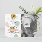 アイススケートで滑るパーティーウィンターピンクガールフォト誕生日 招待状 (スタンド正面)