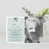 アイススケートで滑るパーティーウィンターブルーレトロ誕生日 招待状 (スタンド正面)