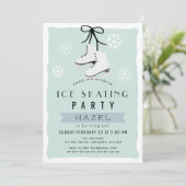 アイススケートで滑るパーティーウィンターブルーレトロ誕生日 招待状 (スタンド正面)