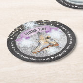 アイススケートで滑るパーティーパーソナライズされたシルバーグリッター ラウンドペーパーコースター (アングル)