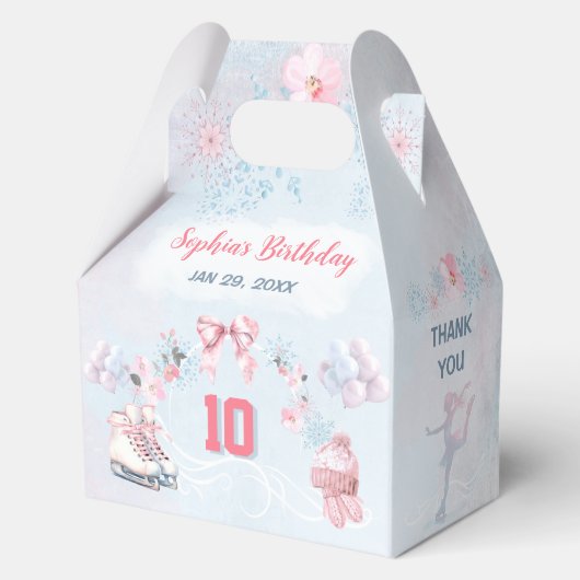 アイススケートで滑るパーティーピンクウィンターガール誕生日中 フェイバーボックス (裏面)