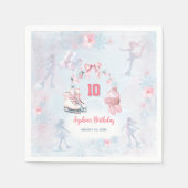 アイススケートで滑るパーティーピンクブルーウィンターガール誕生日 スタンダードカクテルナプキン (正面)