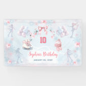 アイススケートで滑るパーティーピンクブルーウィンターガール誕生日 横断幕 (横)