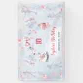 アイススケートで滑るパーティーピンクブルーウィンターガール誕生日 横断幕 (縦)