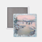 アイススケートで滑るパーティー&スノーフレークbyシャロンシャーペ マグネット (正面/裏面)