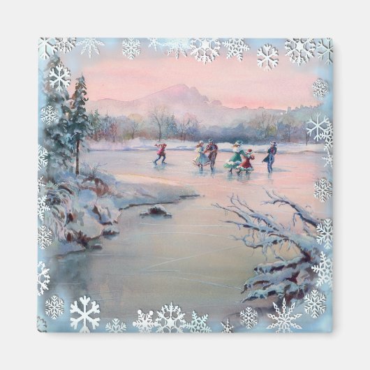 アイススケートで滑るパーティー&スノーフレークbyシャロンシャーペ マグネット (正面)