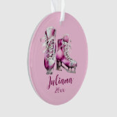 アイススケートで滑るピンクオーナメント、ガールズフォトクリスマス オーナメント (正面)