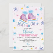 アイススケートで滑るピンクガール誕生日招待状 招待状 (正面)