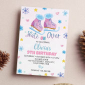 アイススケートで滑るピンクガール誕生日招待状 招待状
