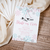 アイススケートで滑るピンクブルーシルバースノーフレーク誕生日 招待状