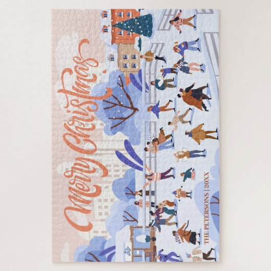 アイススケートで滑るファミリー記念クリスマストラディション ジグソーパズル (縦)