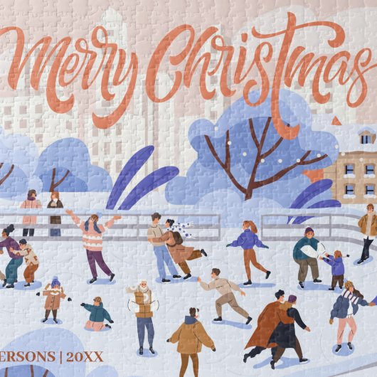 アイススケートで滑るファミリー記念クリスマストラディション ジグソーパズル