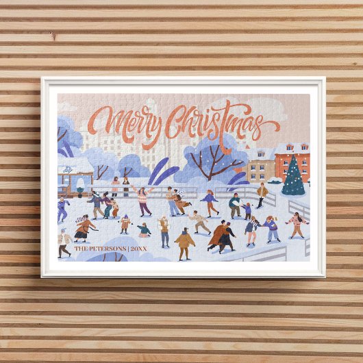 アイススケートで滑るファミリー記念クリスマストラディション ジグソーパズル