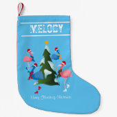 アイススケートで滑るフラミンゴスとサンタハット スモールクリスマスストッキング (正面)