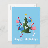 アイススケートで滑るフラミンゴスクリスマスカード シーズンポストカード (正面/裏面)